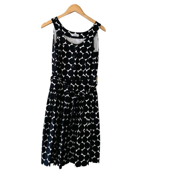 Calvin Klein Polka Dot Button Up Sleeveless Dress Size 4 NWT Black White - Picture 1 of 8